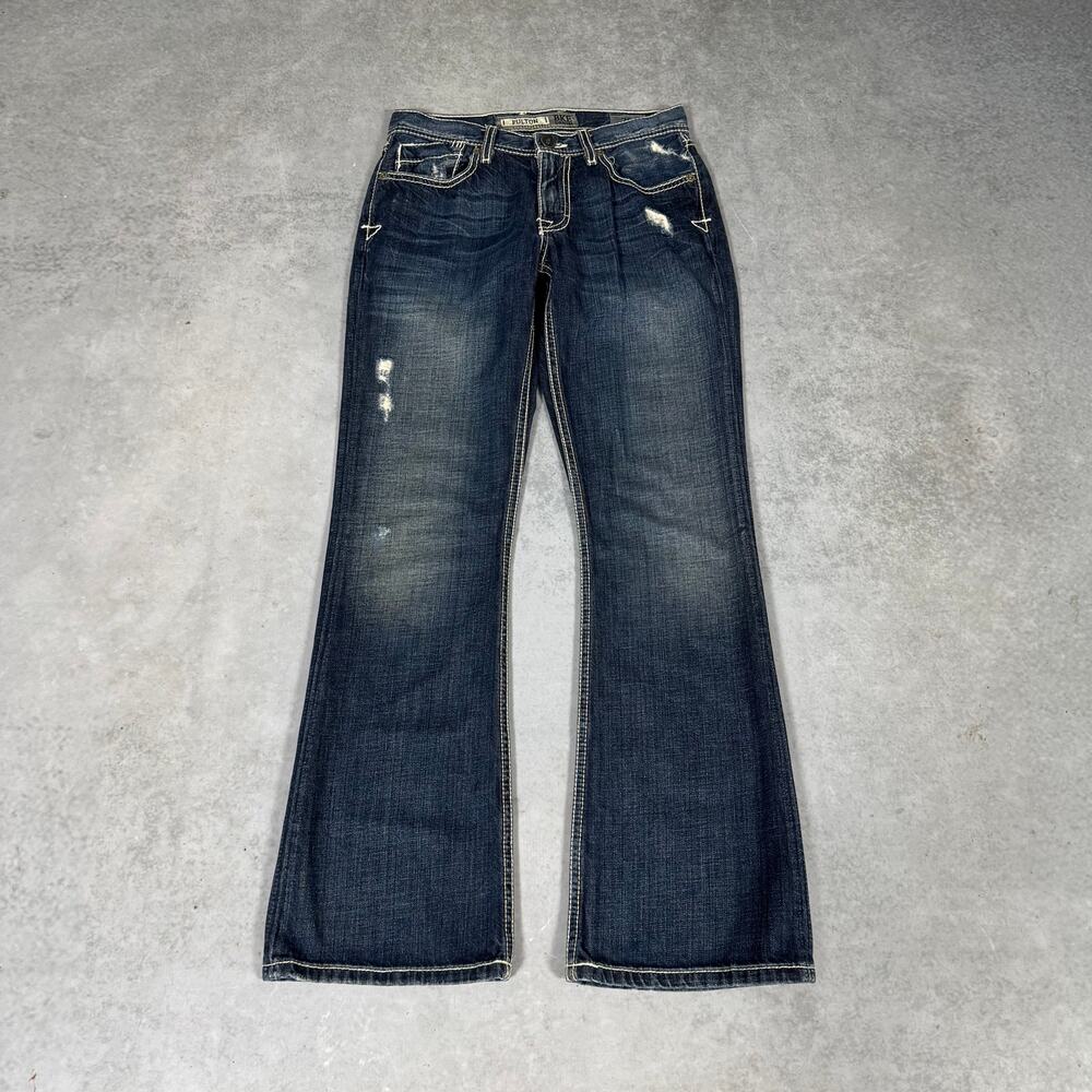BKE Denim Fulton Jeans Distressed Contrast Stitch Dark Blue Mens - Size: 28S